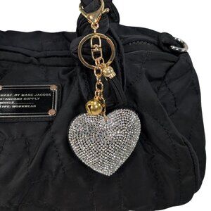 Rhinestone Heart & Tassel Black Large Bag Charm Keychain